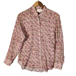Xirena Beau Shirt Women's XS Pink Floral Block Print Silk Cotton Button-Up